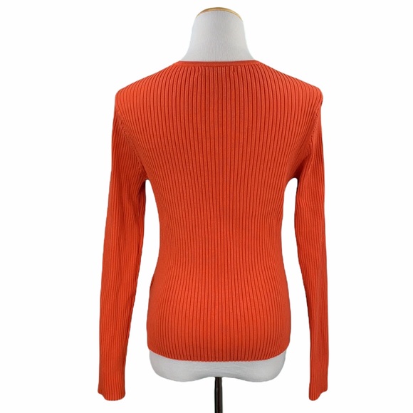 August Silk Knits Stretch Silk Blend Casual Orange Ribbed Knit Sweater - Picture 5 of 11